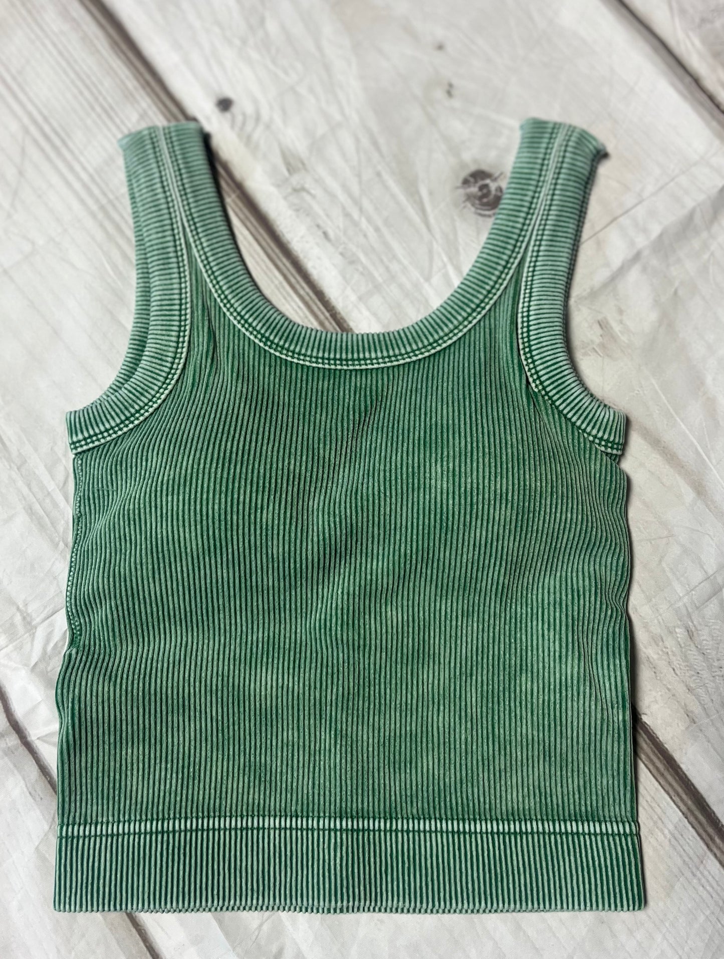 Dark Green Ribbed Tank W/ Bra Pads