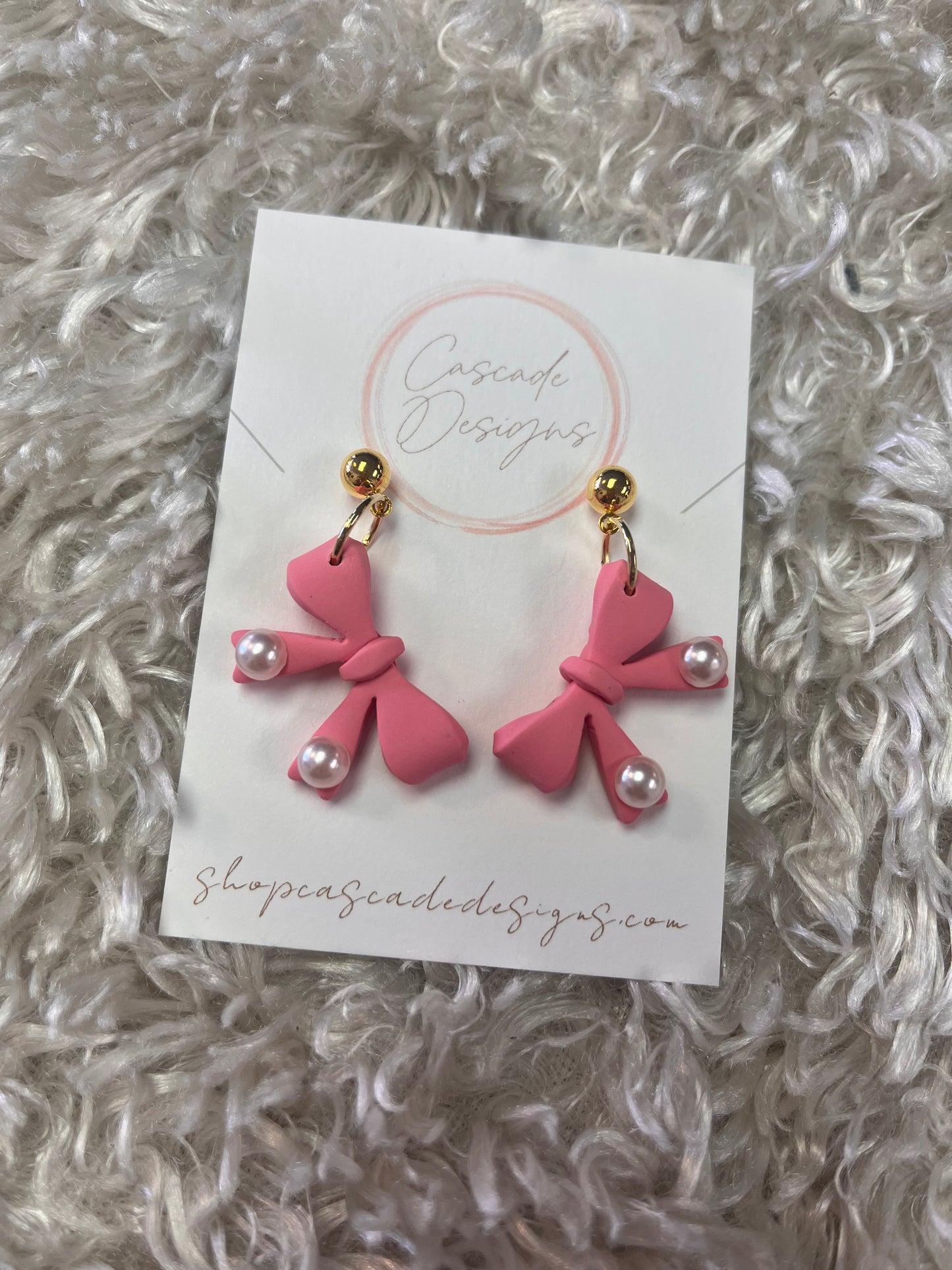Bows with Pearls Clay Earrings