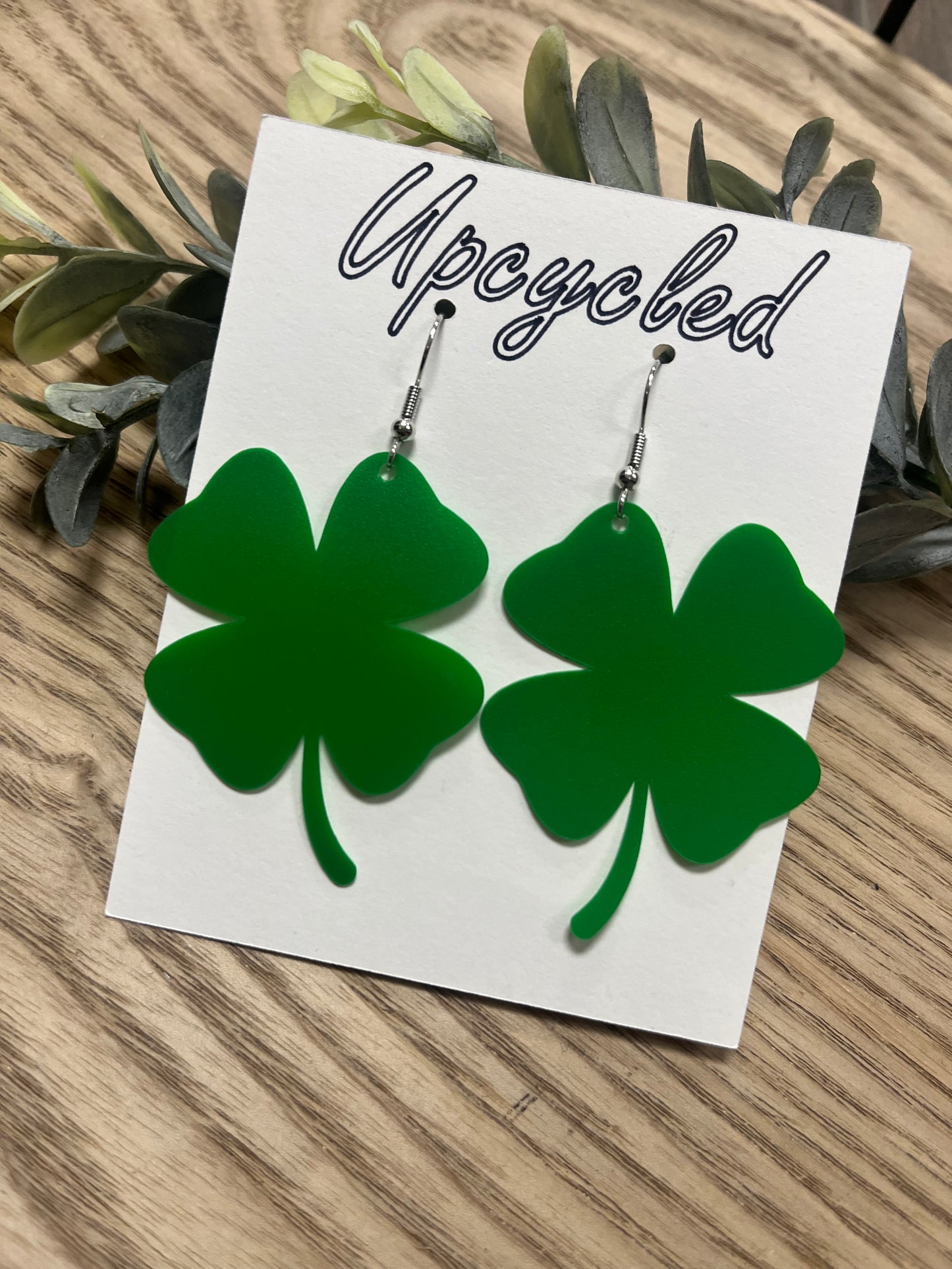 Upcycled Shamrock Earrings Lg