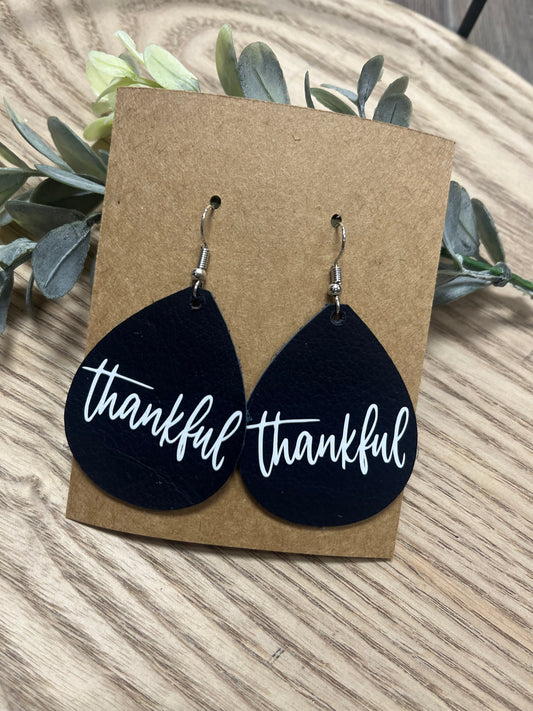 Thankful Leather Tear Drop Earrings