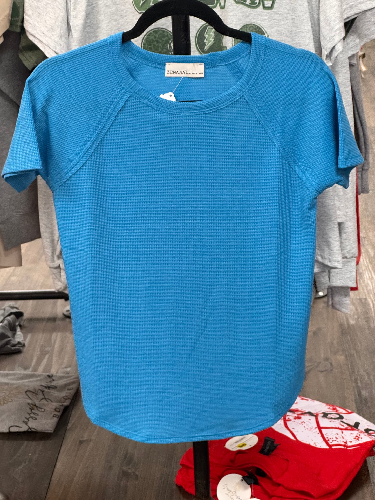 Blue Waffle Knit Top
