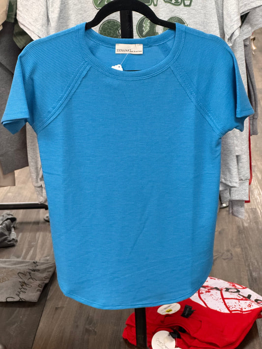 Blue Waffle Knit Top