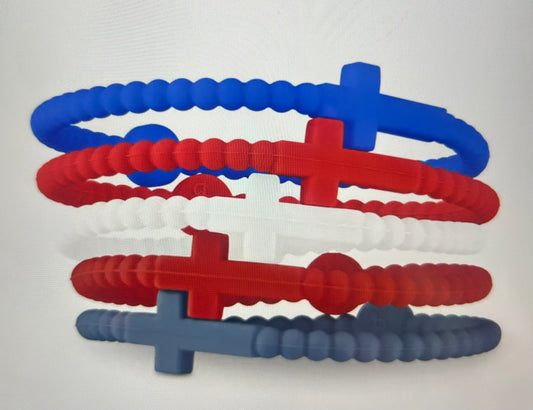 USA Jesus Bracelet, (Red, White, Blue Silicone Cross)