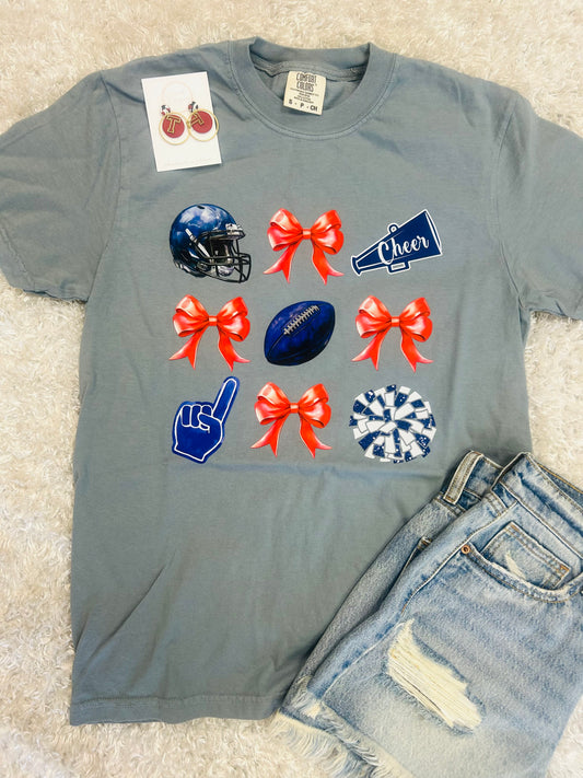 Red/Blue Cheer Football Collage Tee