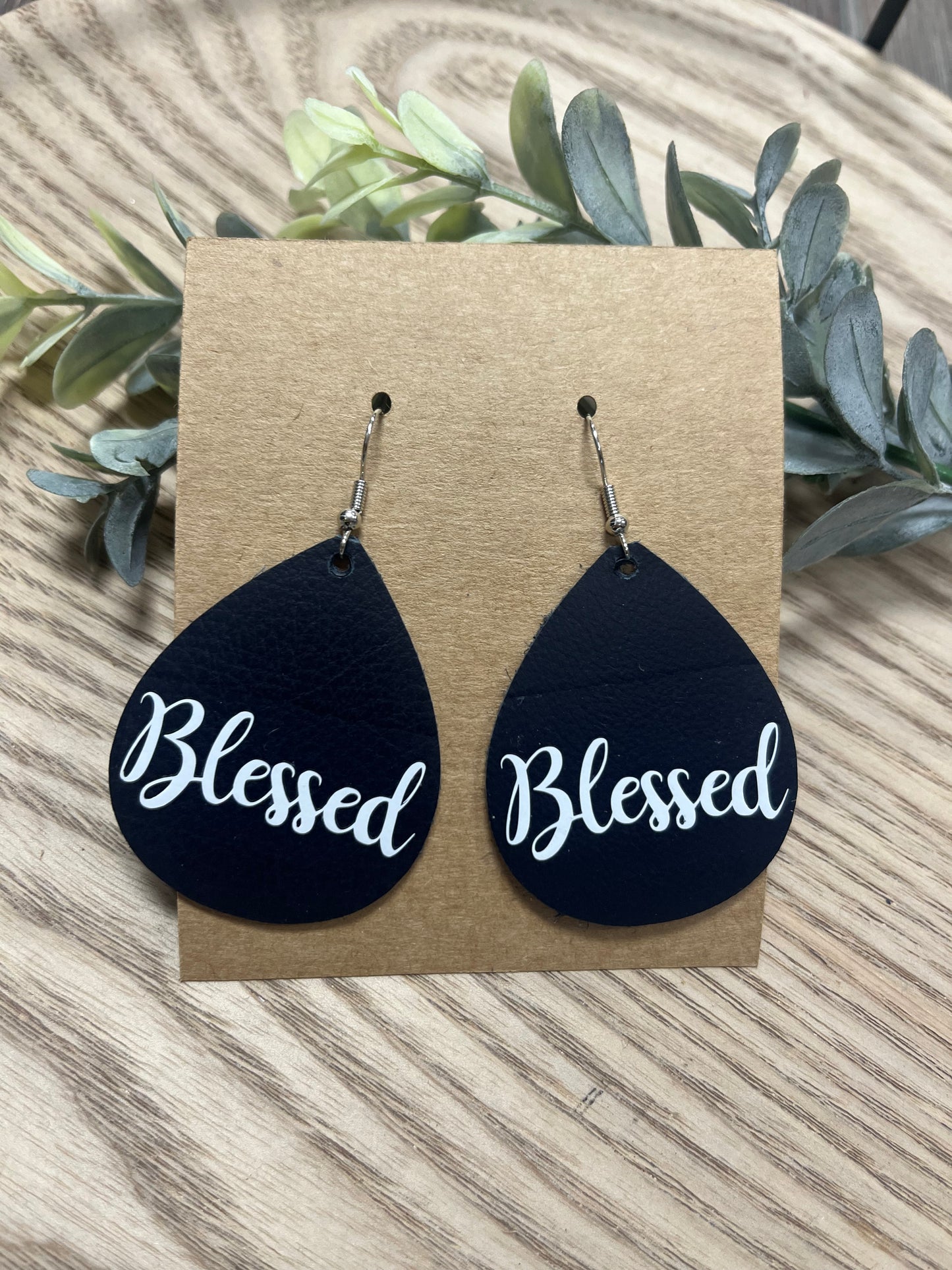 Blessed Tear Drop Leather Earrings