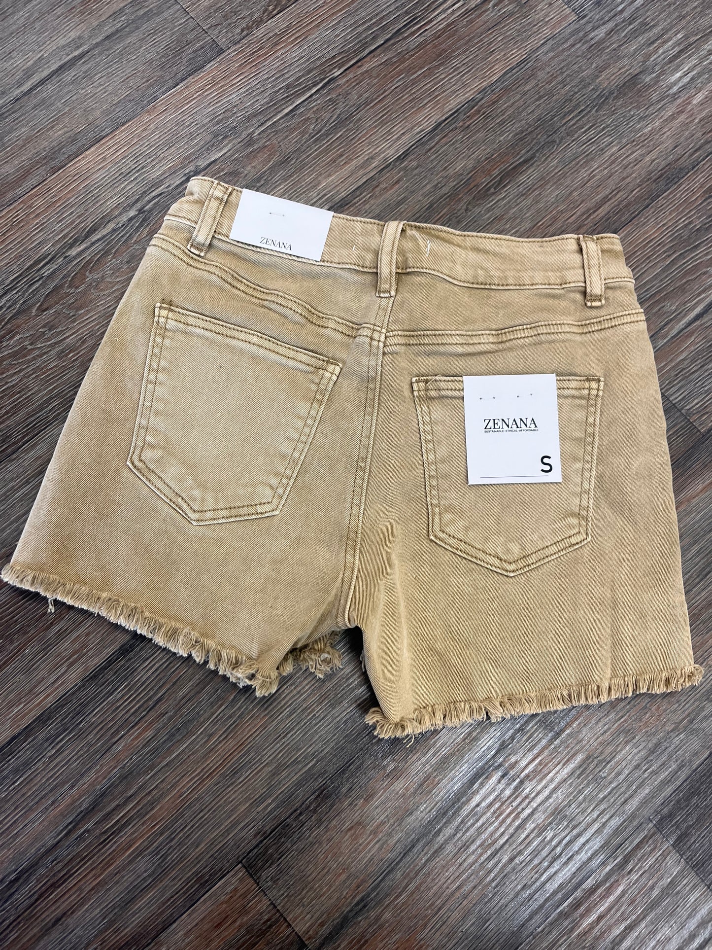 Tan Frayed Jean Shorts