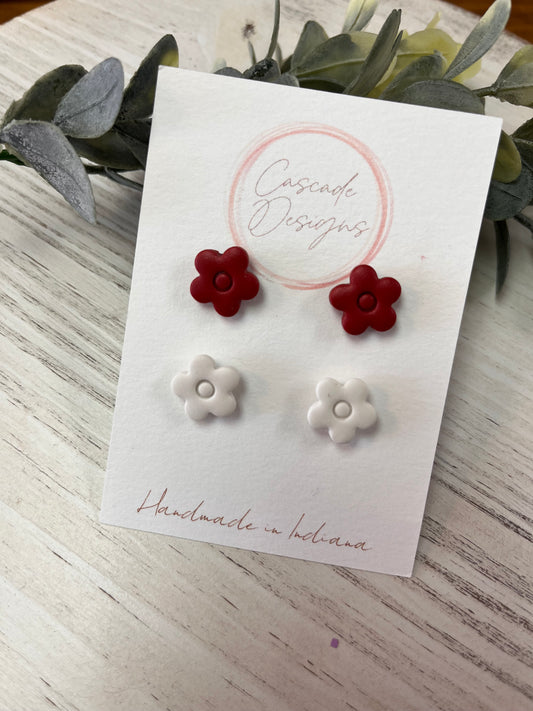 Red & white Flower Studs
