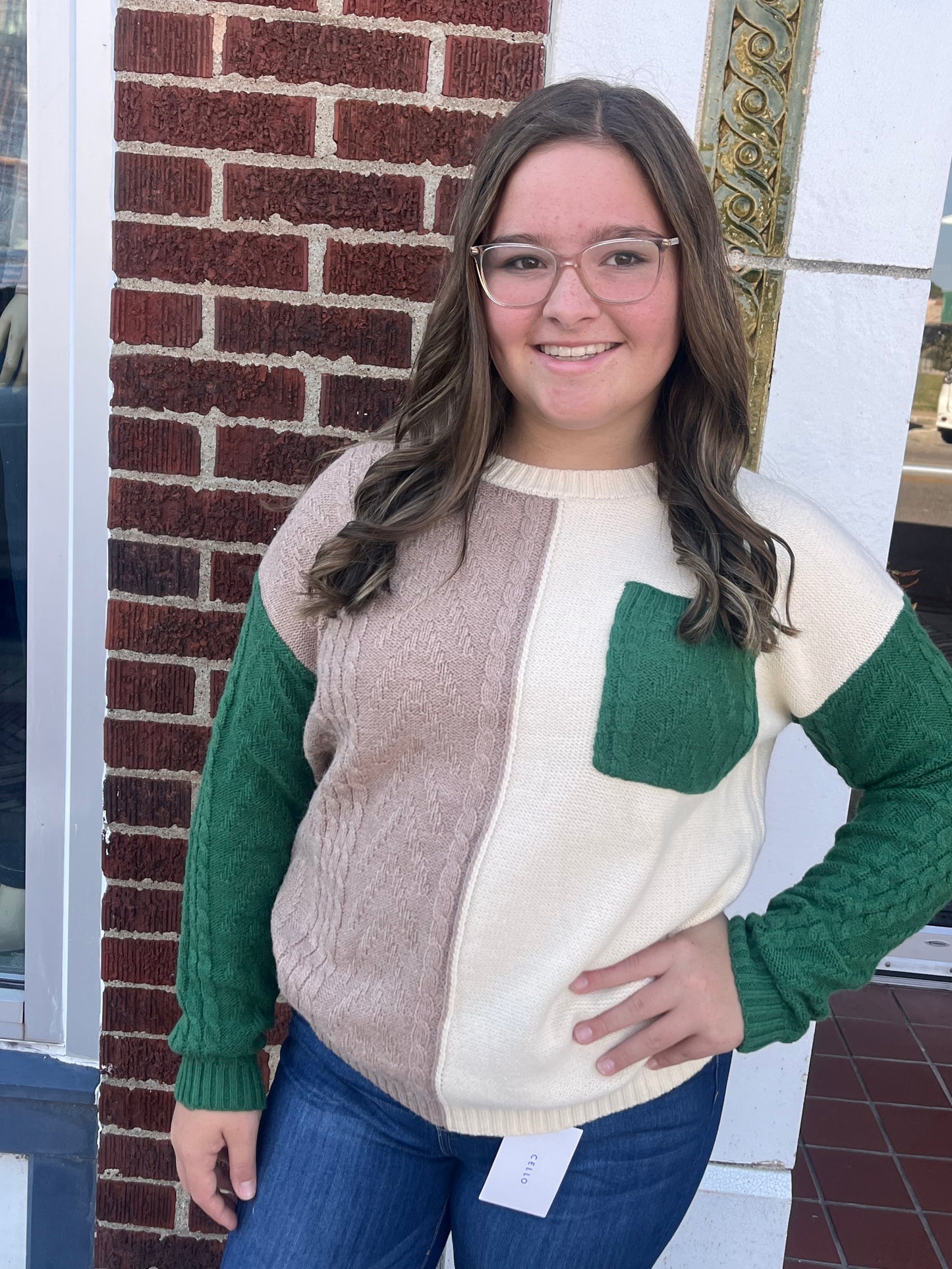 Green Color Block Sweater