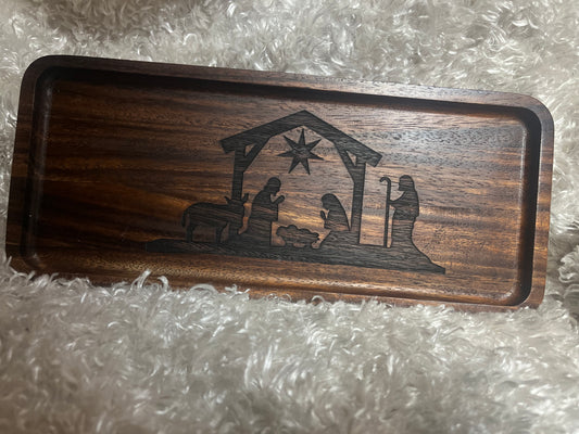Nativity Scene Wooden Tray
