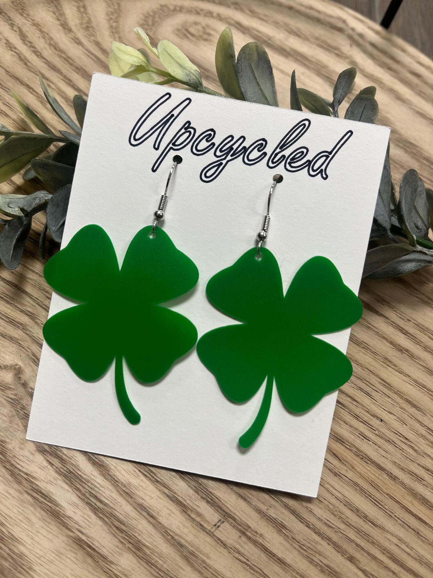 Upcycled Shamrock Earrings Lg