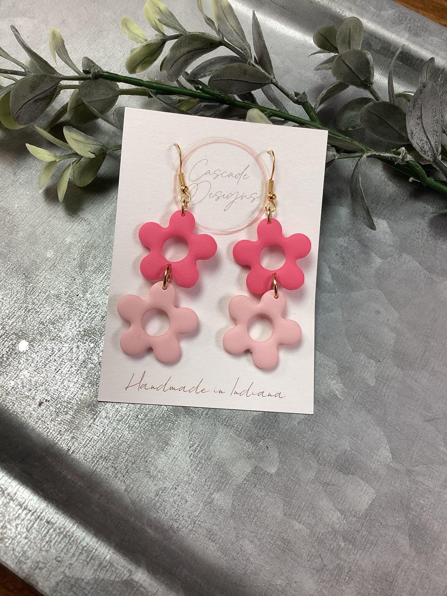 Pink Flower Dangle Earrings