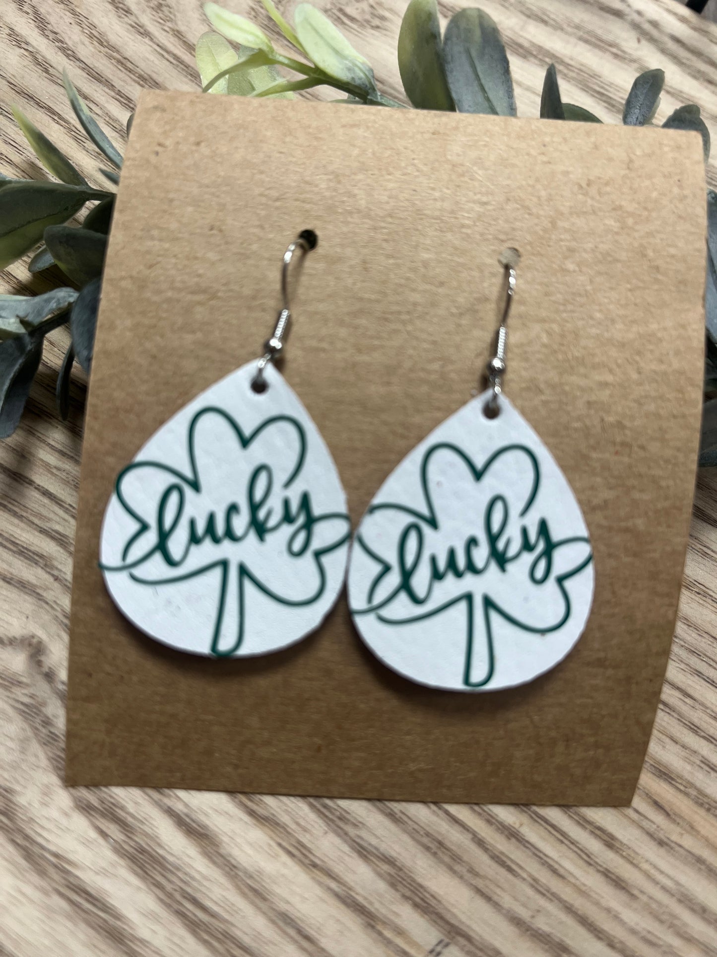 White Lucky Leather Earrings