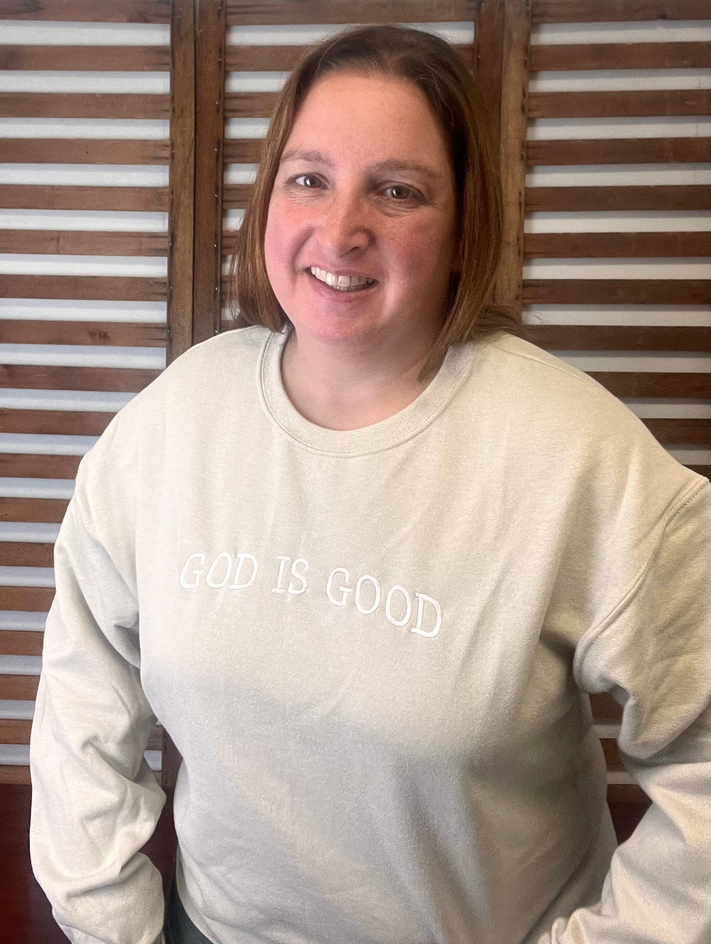 God Is Good Tan Crewneck