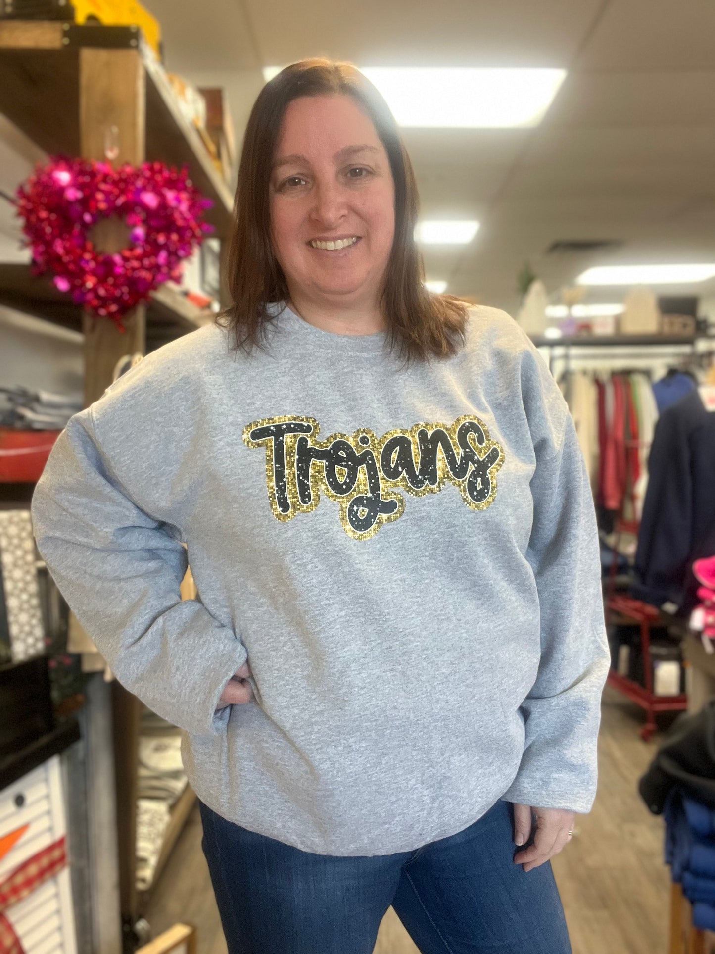 Trojans Faux Glitter Crew