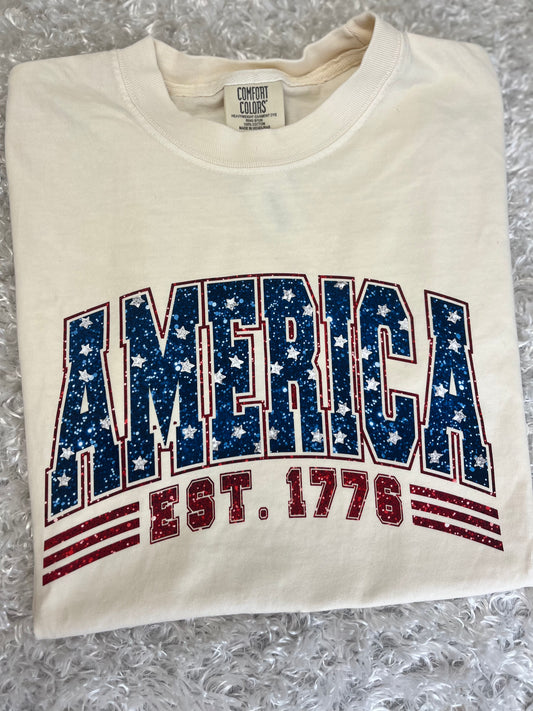 America Faux Sparkle Tee
