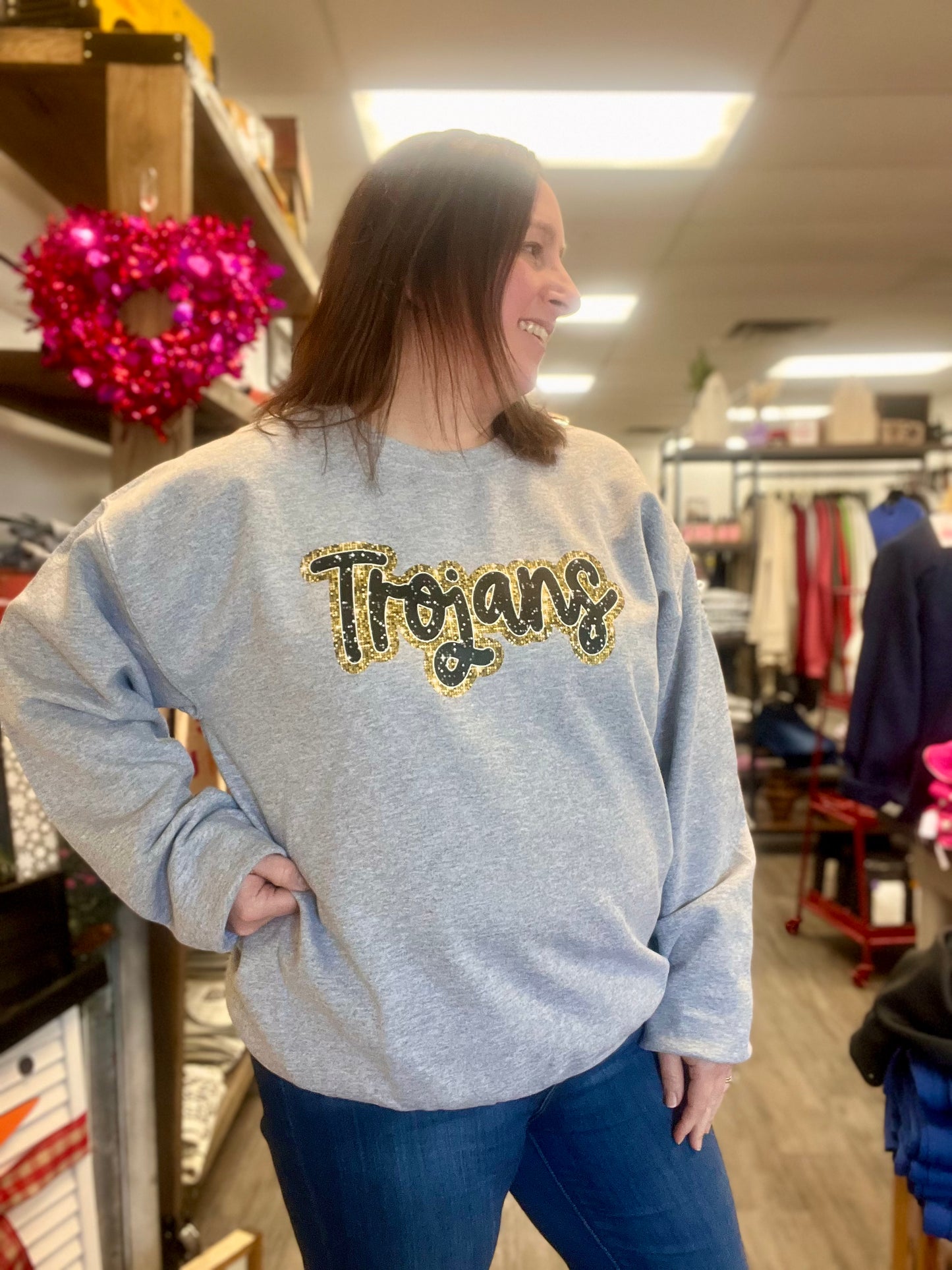 Trojans Faux Glitter Crew