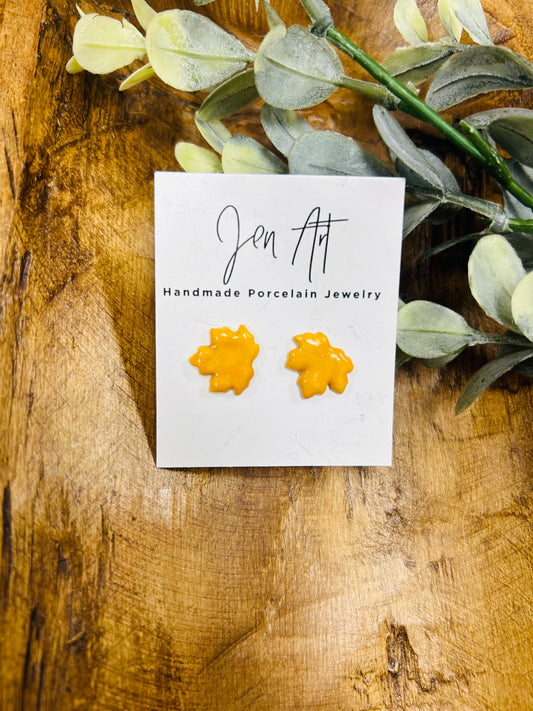 Orange Leaf Stud Earrings