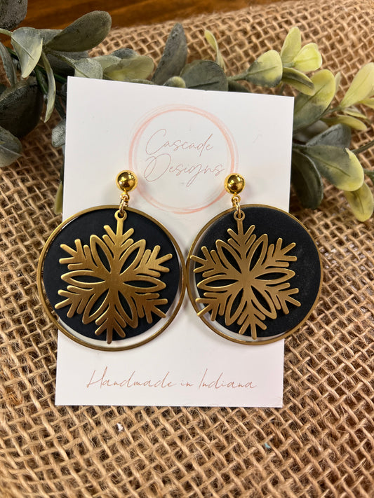 Navy/Gold Snowflake Dangle Earring