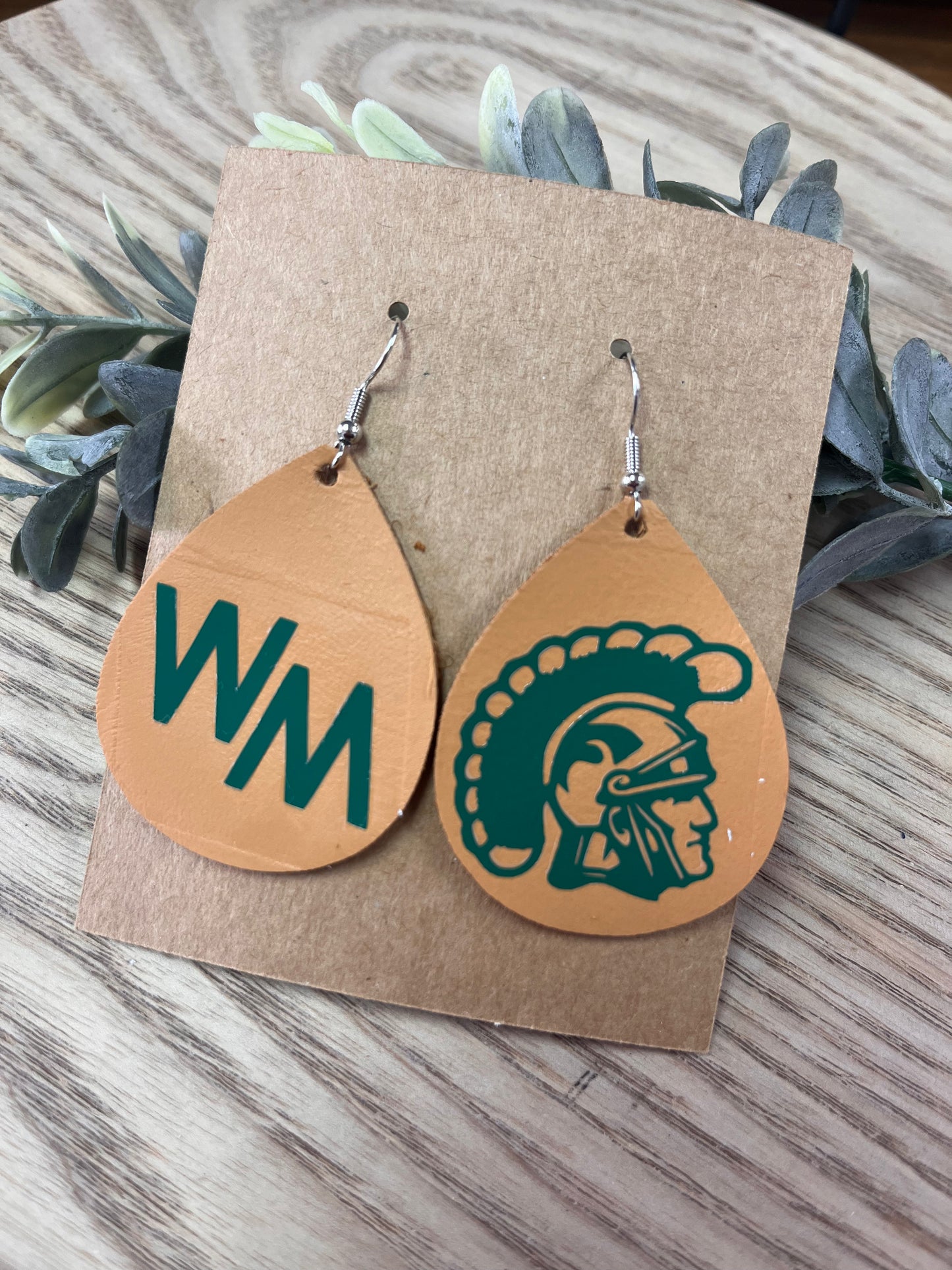 Wood Memorial Trojans Leather Earrings