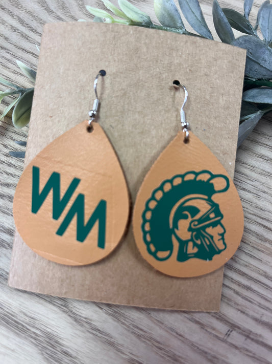 Wood Memorial Trojans Leather Earrings