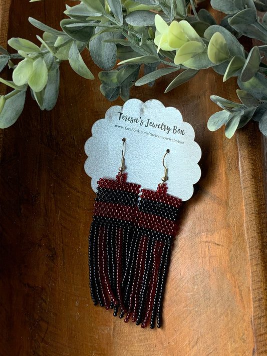 Maroon/Black Beaded Earrings