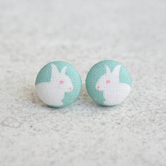 Spring Bunny Fabric Button Earrings